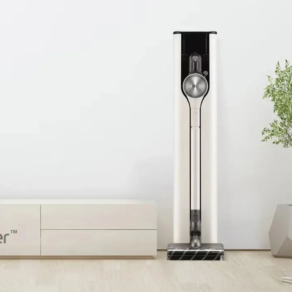 stand vacuum beside cabinet