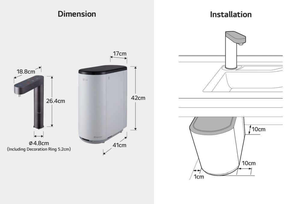 LG Purifier Water PuriCare™ ATOM-U Undersink Water Purifier measurement